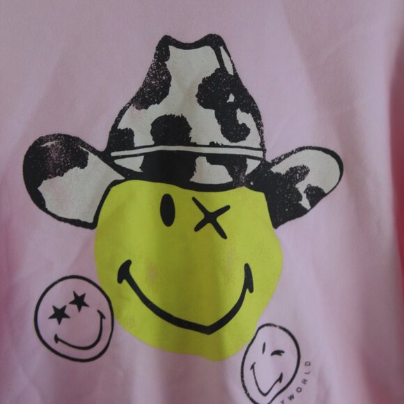 Women's Pink Smiley World Pullover with Happy Face Design Size XS - Picture 5 of 10